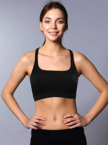 2 Pack Womens Padded Sports Bra Cross Back Bra Workout Strappy Bra Seamless Comfortable Yoga Bra (M, Black and Rose Red)