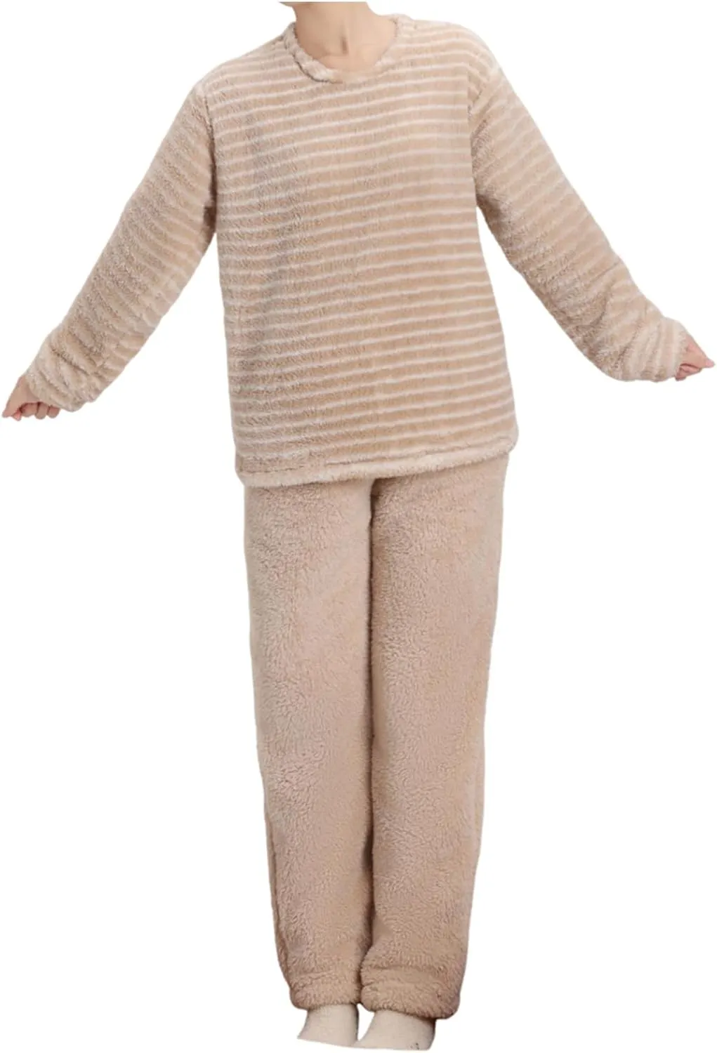 2 Piece Pajama Set for Women Fuzzy Fleece Pjs Warm Winter Pajamas Long Sleeve Pullover Tops and Lounge Pants Pj Sets