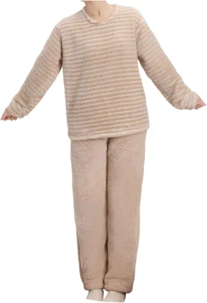 2 Piece Pajama Set for Women Fuzzy Fleece Pjs Warm Winter Pajamas Long Sleeve Pullover Tops and Lounge Pants Pj Sets