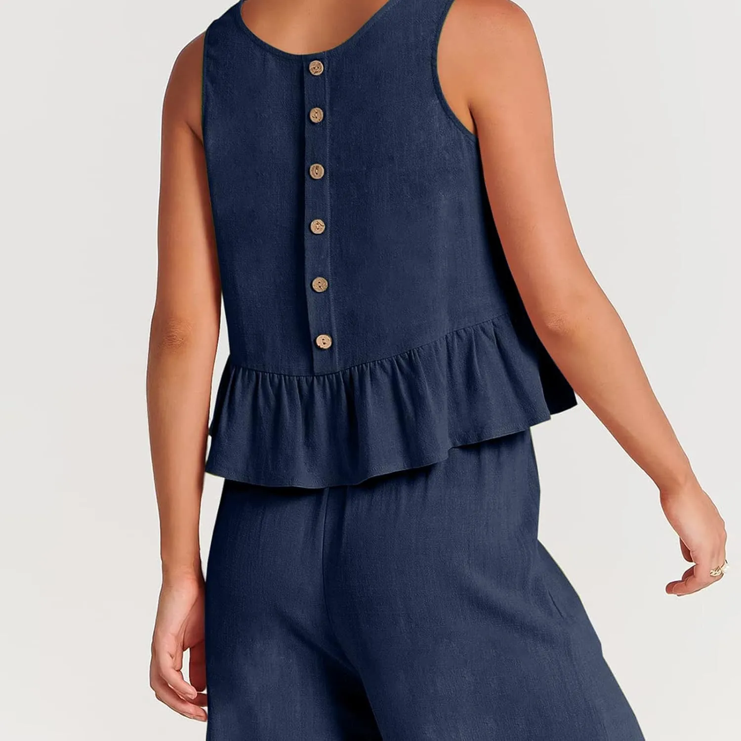 2 Piece Sets for Women Going Out Summer Outfits Linen Crop Tank Tops Lounge Matching Sets & Long Track Pants Tracksuits
