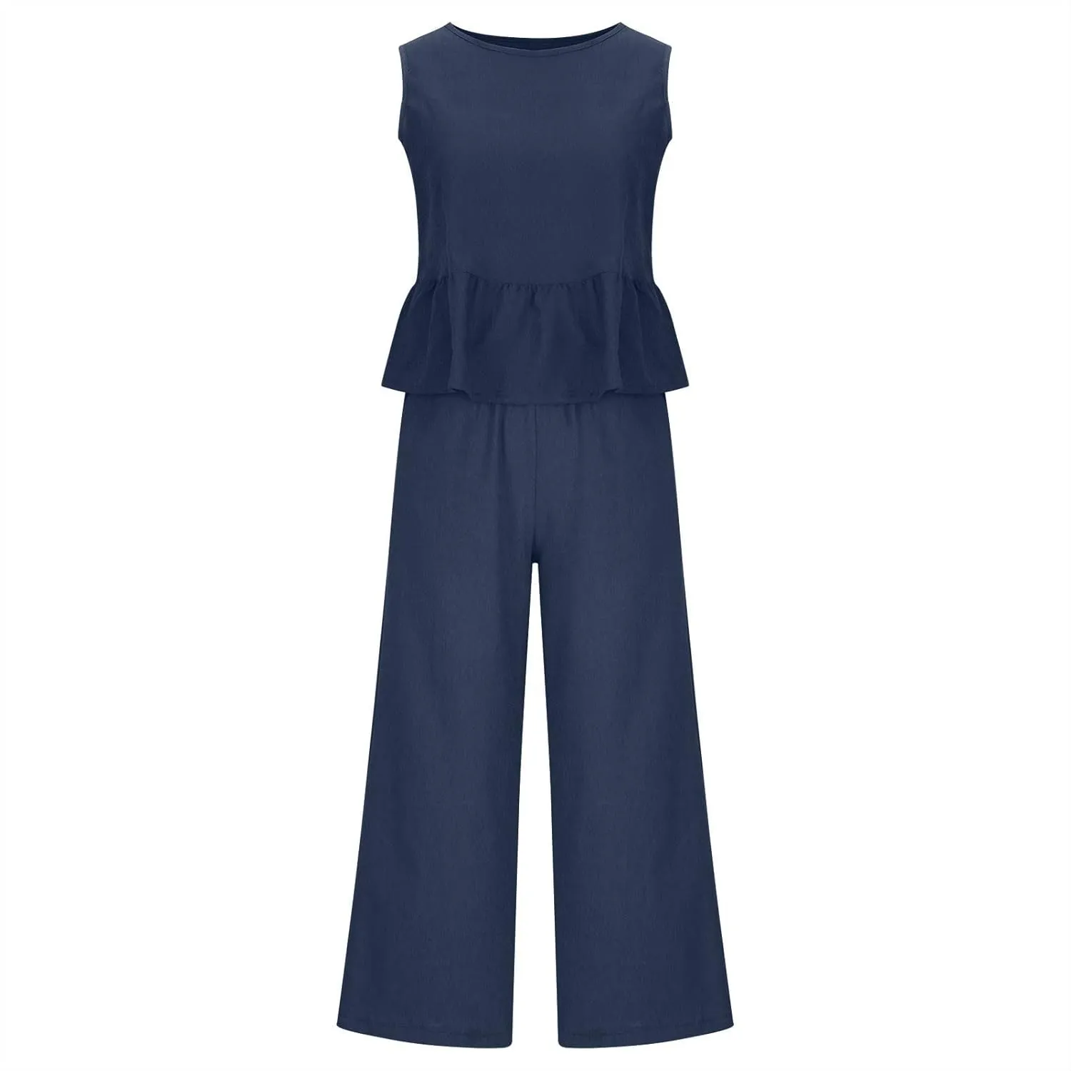 2 Piece Sets for Women Going Out Summer Outfits Linen Crop Tank Tops Lounge Matching Sets & Long Track Pants Tracksuits