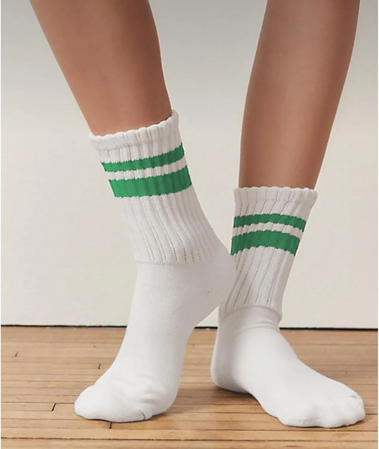 3-6Pairs Cushioned Crew Socks Retro Striped Socks Women Mid Calf RibTube Socks