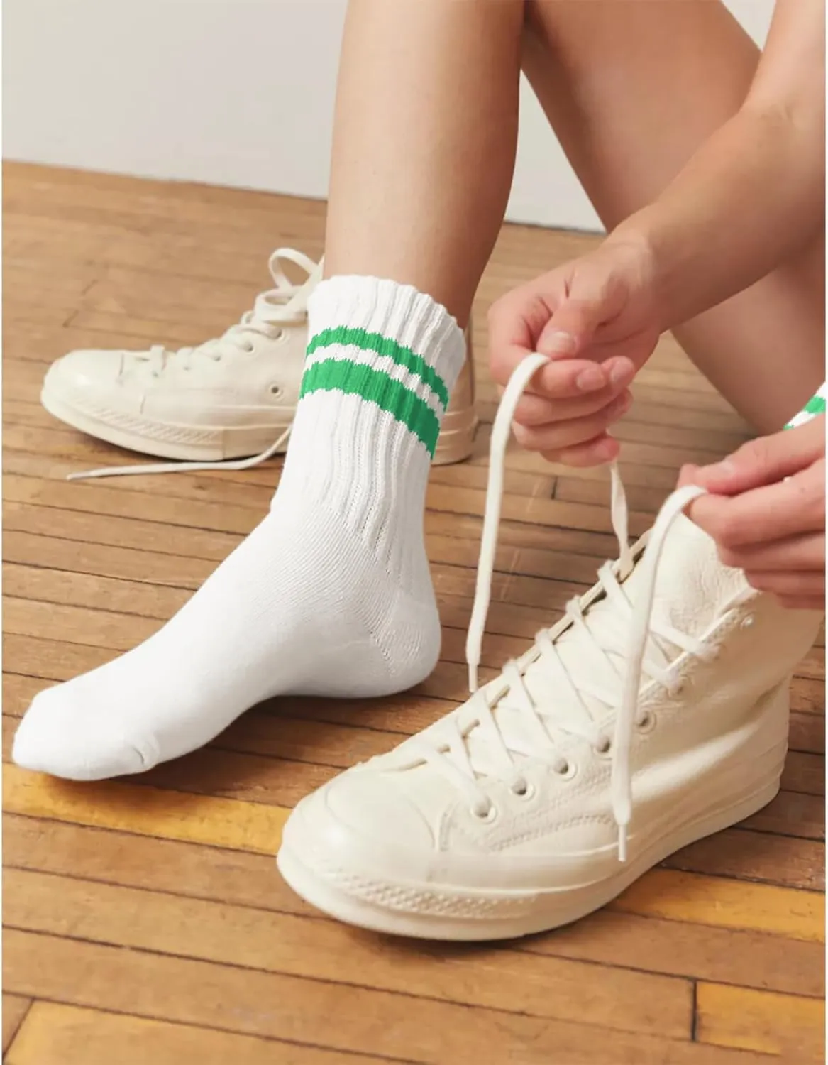 3-6Pairs Cushioned Crew Socks Retro Striped Socks Women Mid Calf RibTube Socks