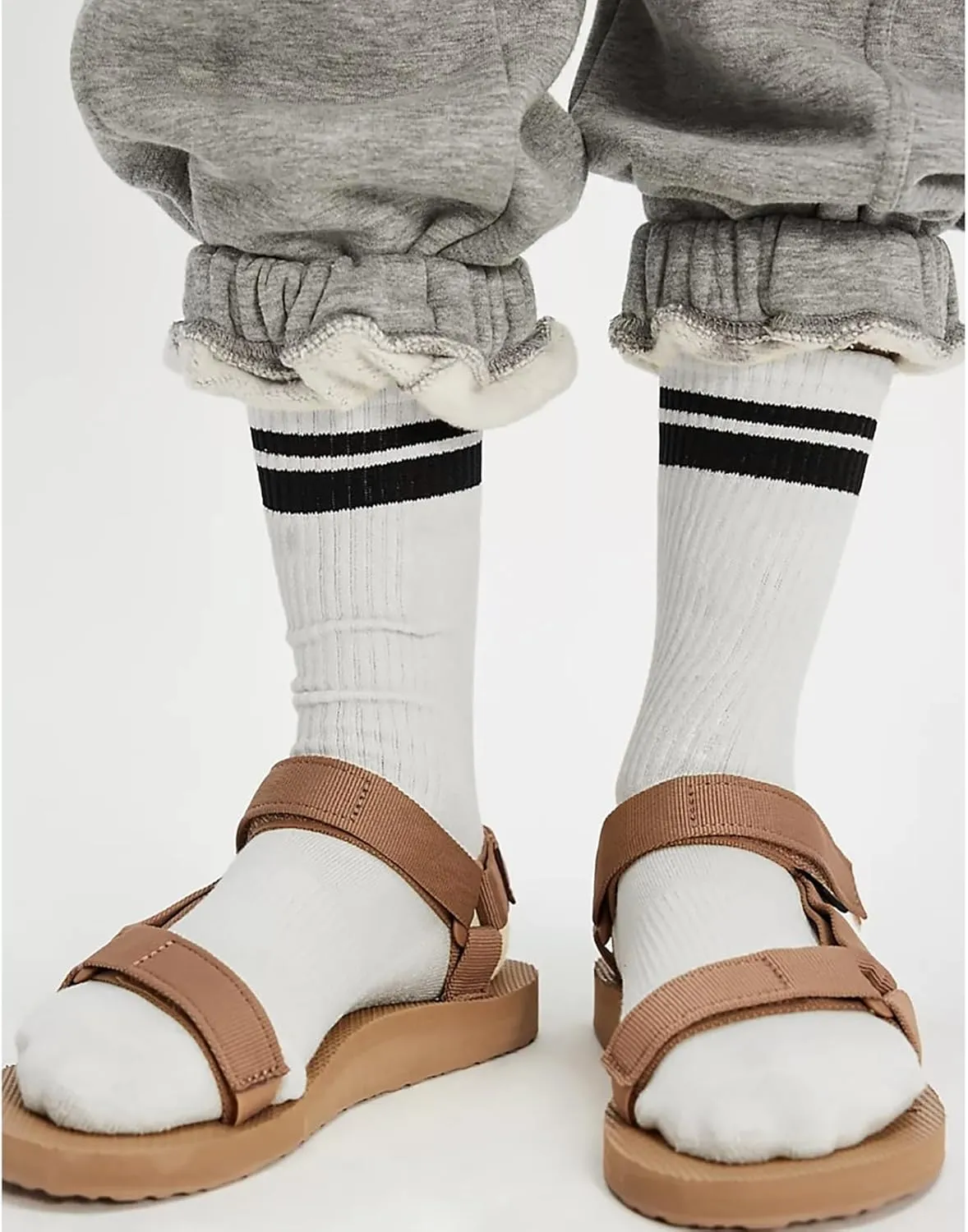 3-6Pairs Cushioned Crew Socks Retro Striped Socks Women Mid Calf RibTube Socks