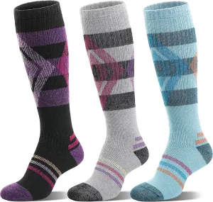 3 Pairs Merino Wool Ski Socks for Womens Mens Thermal Winter Warm Thick Knee High Socks for Skiing Snowboarding