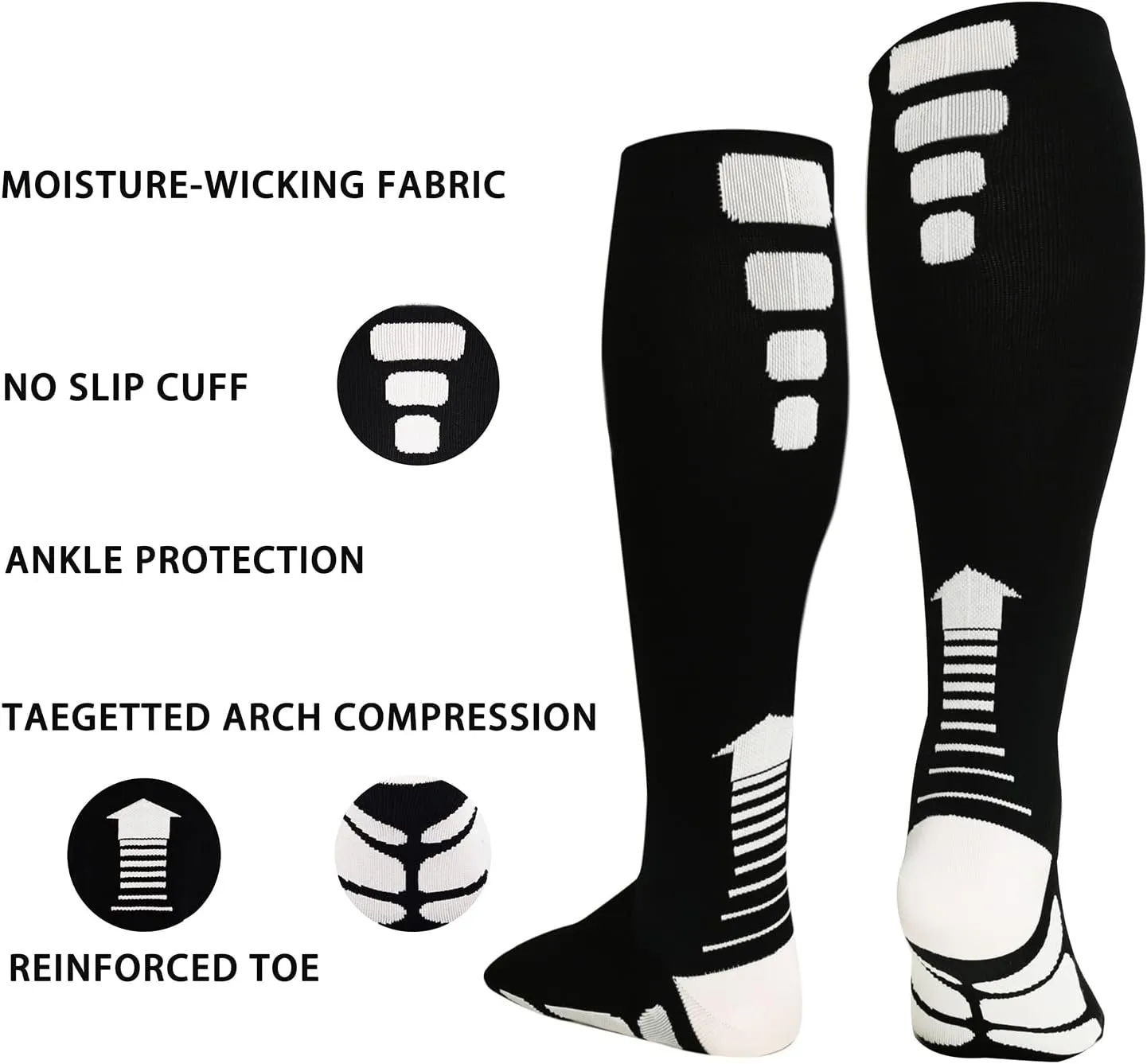 3 Pairs Plus size compression socks wide calf women men knee high 20-30 mmhg circulation for swelling 2xl 3xl 4xl 5xl