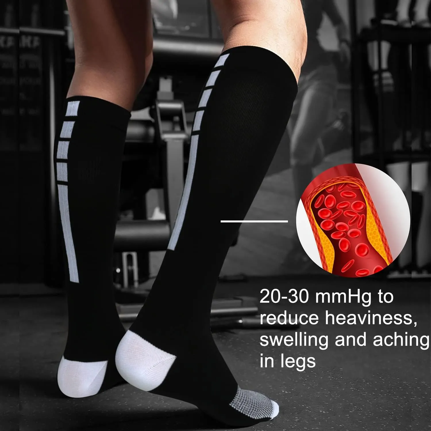 3 Pairs Plus size compression socks wide calf women men knee high 20-30 mmhg circulation for swelling 2xl 3xl 4xl 5xl