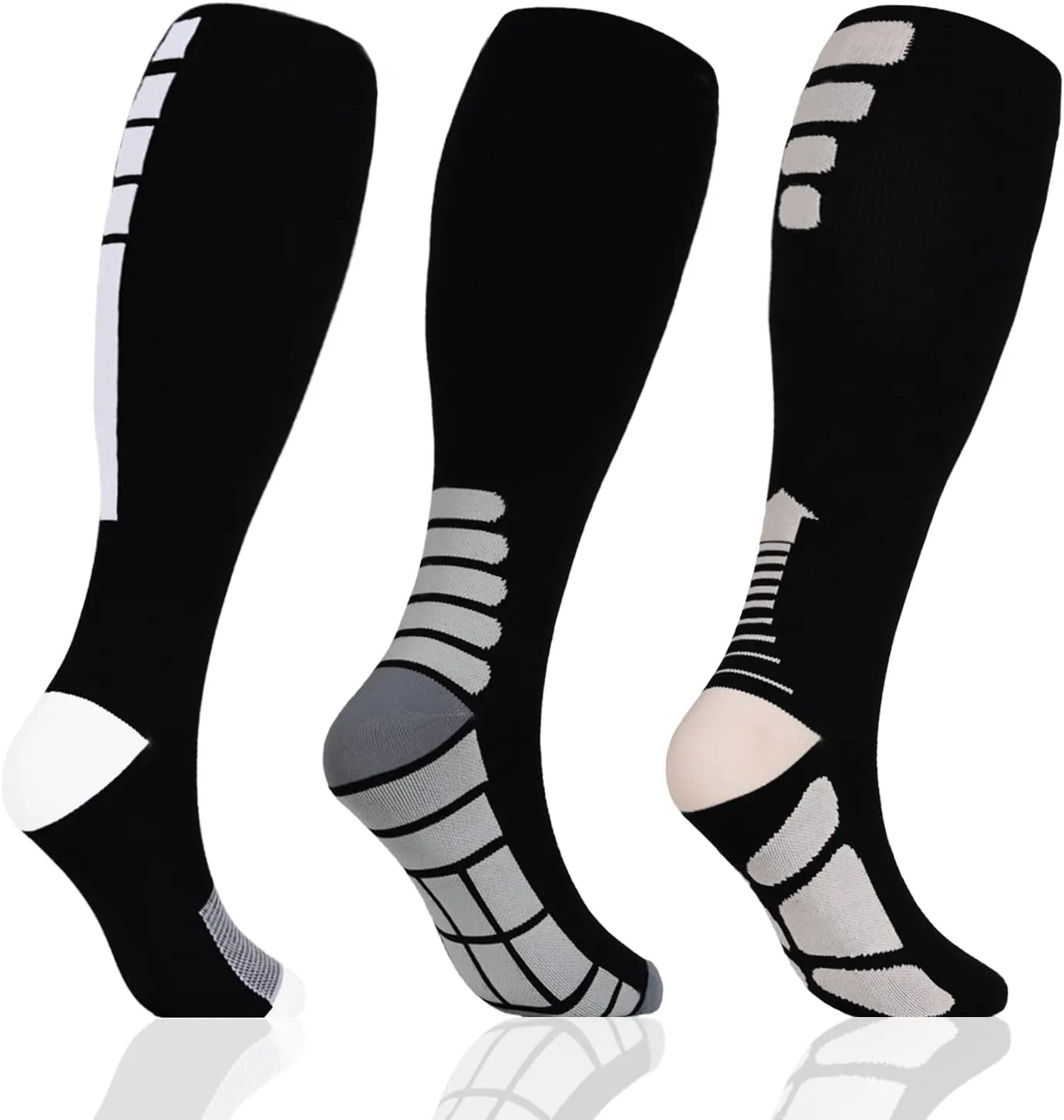 3 Pairs Plus size compression socks wide calf women men knee high 20-30 mmhg circulation for swelling 2xl 3xl 4xl 5xl