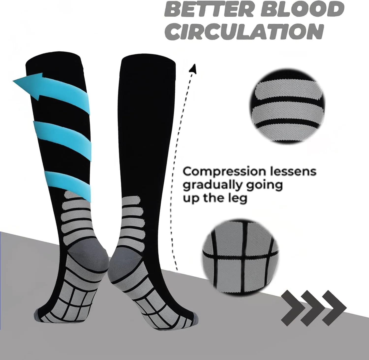 3 Pairs Plus size compression socks wide calf women men knee high 20-30 mmhg circulation for swelling 2xl 3xl 4xl 5xl