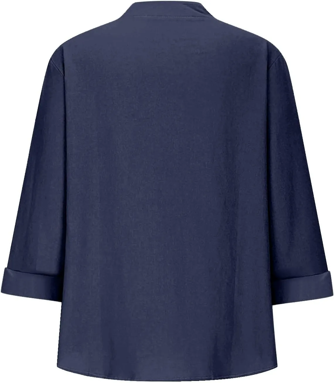 3/4 Sleeve Linen Tops for Women Loose Fit V Neck Button Down Henley Shirts Cute Summer Beach Tee Shirts with Pocket
