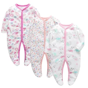 3pk Baby Girl Long Sleeve Footed Onesie