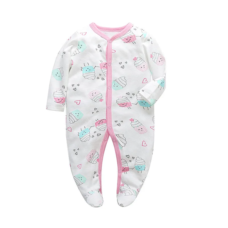 3pk Baby Girl Long Sleeve Footed Onesie