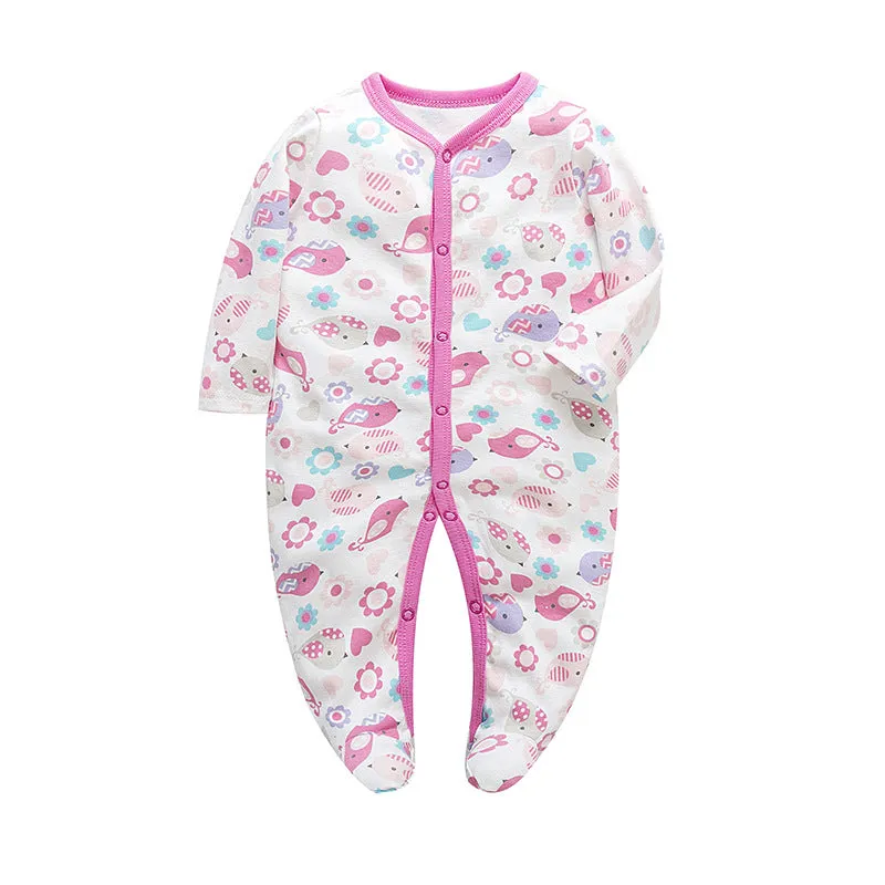 3pk Baby Girl Long Sleeve Footed Onesie