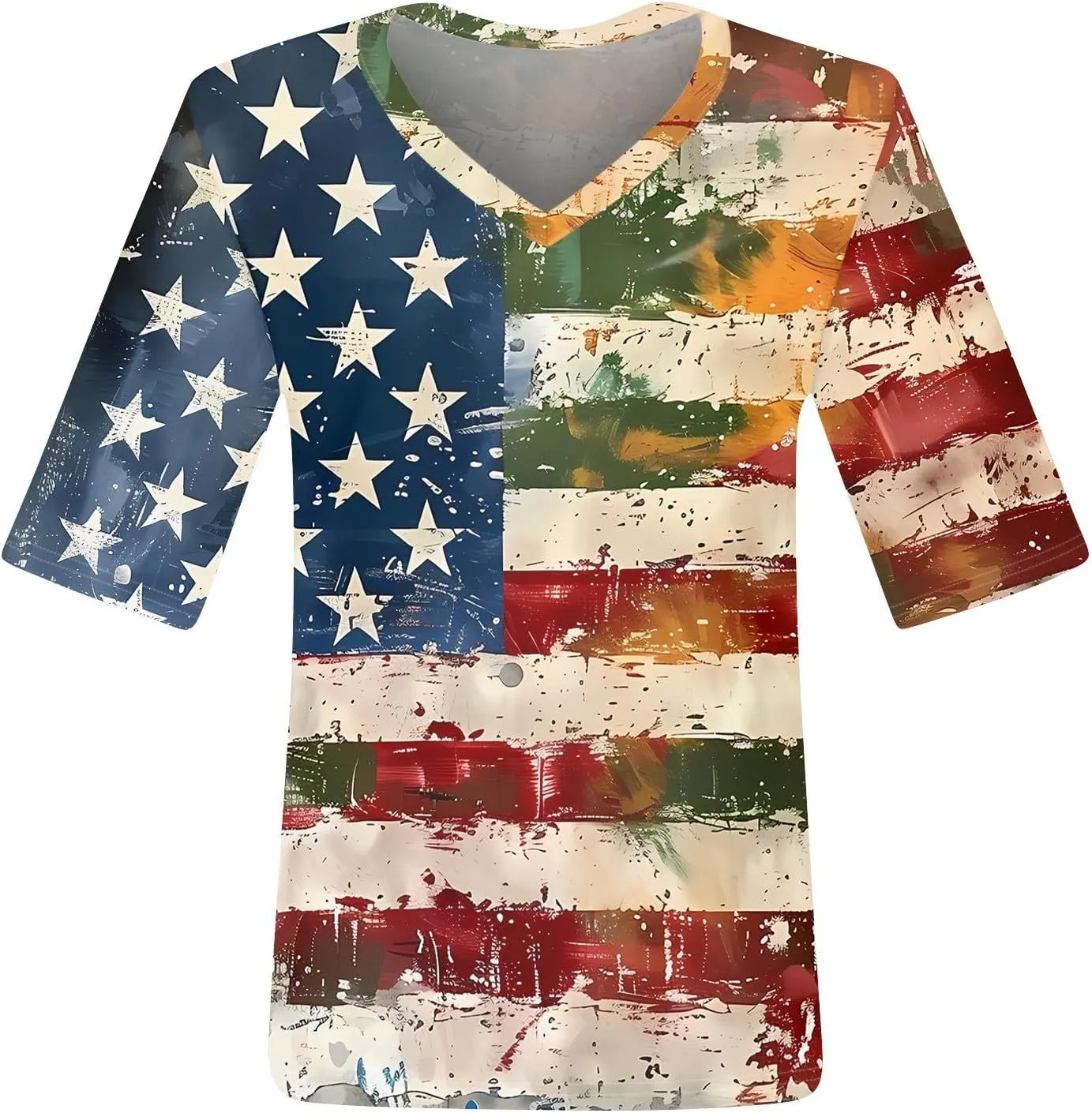 4th of July Patriotic Shirts for Women Half Sleeve American Flag V Neck Tops Trendy Blouses Graphic Clothing