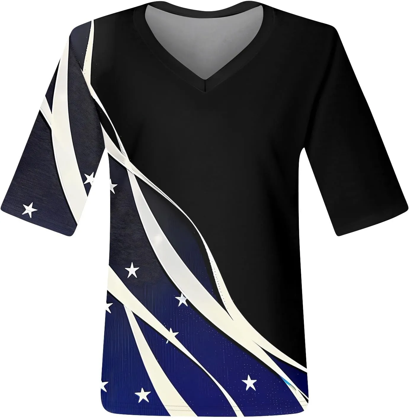 4th of July Patriotic Shirts for Women Half Sleeve American Flag V Neck Tops Trendy Blouses Graphic Clothing