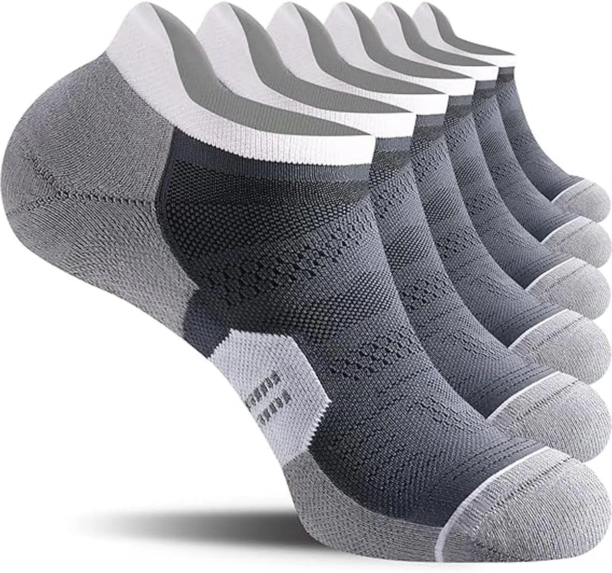 6-Pack Men's Ankle Running Socks, Cushioned Low Cut with Tab, Athletic Performance Socks, Breathable Moisture-Wicking, Ideal for Sports, Training, and Daily Wear, Durable & Comfortable