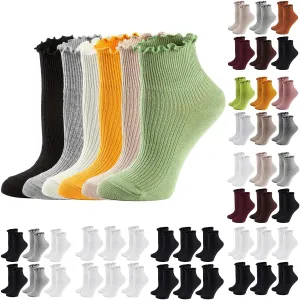 6 Pairs Cotton Crew Socks For Women Cute Ruffle Breathable Calf Socks Summer Breathable Soft Comfy Athletic Stocking
