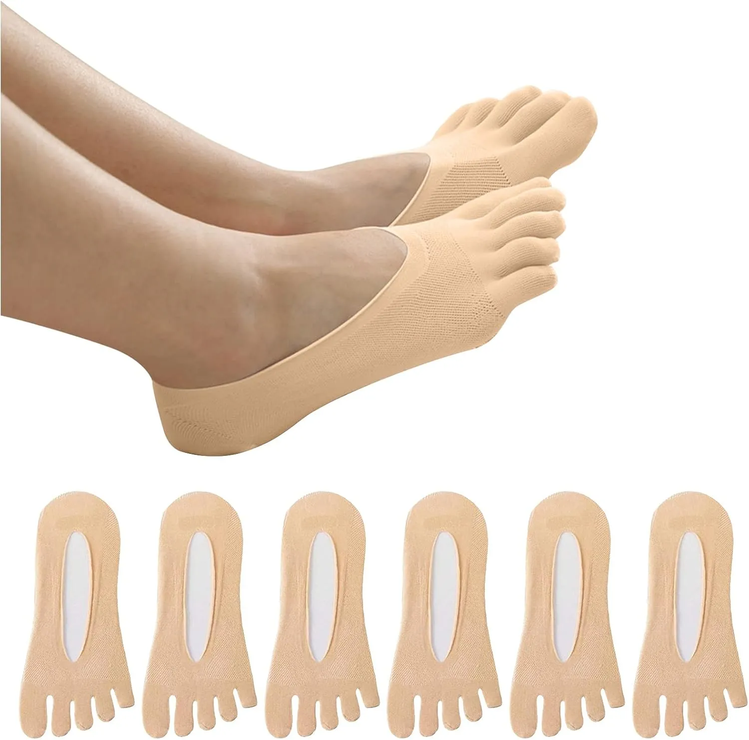 6 Pairs No Show Socks Women Ultra Low Cut Non-Slip Thin Liner Socks Hidden Socks for Flat No Show Liner Socks