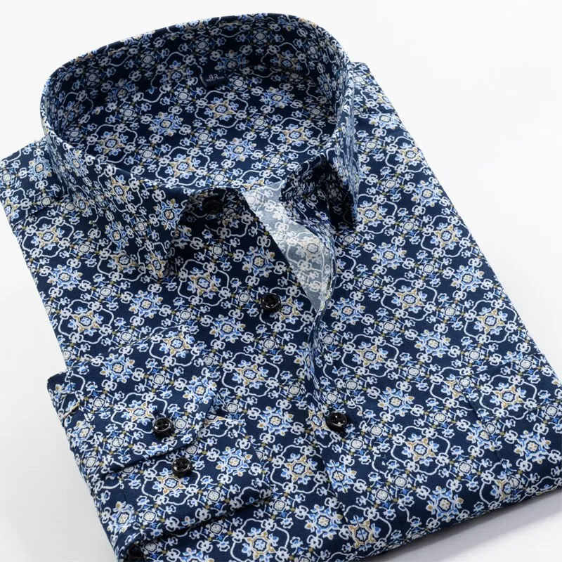 6XL 7XL 8XL 9XL 10XL Large Size Flower Print Men's Fashion Casual Long