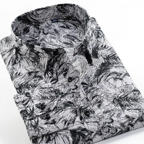 6XL 7XL 8XL 9XL 10XL Large Size Flower Print Men's Fashion Casual Long