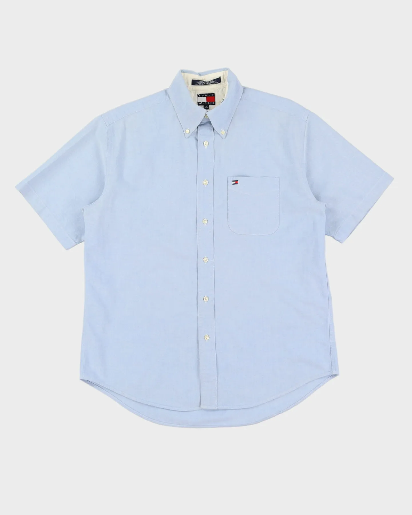 90s Tommy Hilfiger Blue Short-Sleeve Shirt - M