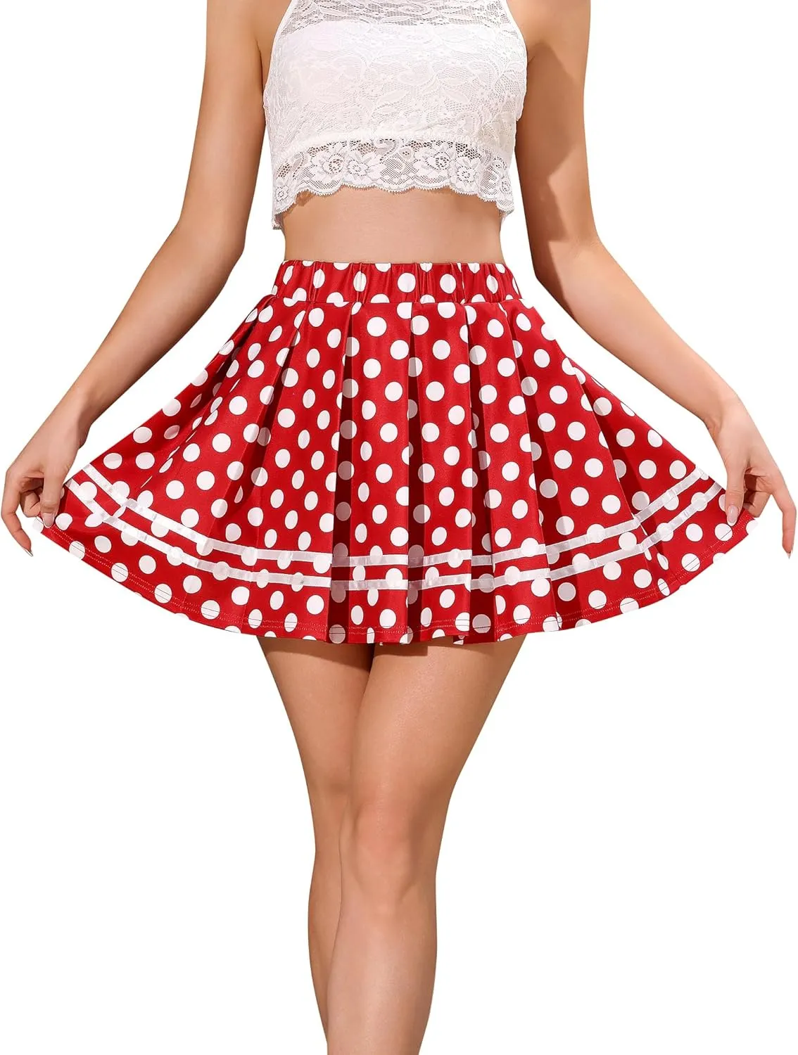 ABAFIP Women's Pleated Mini Skirt High Waist A-Line Skater School Cheer Uniform Tennis Short Skirts