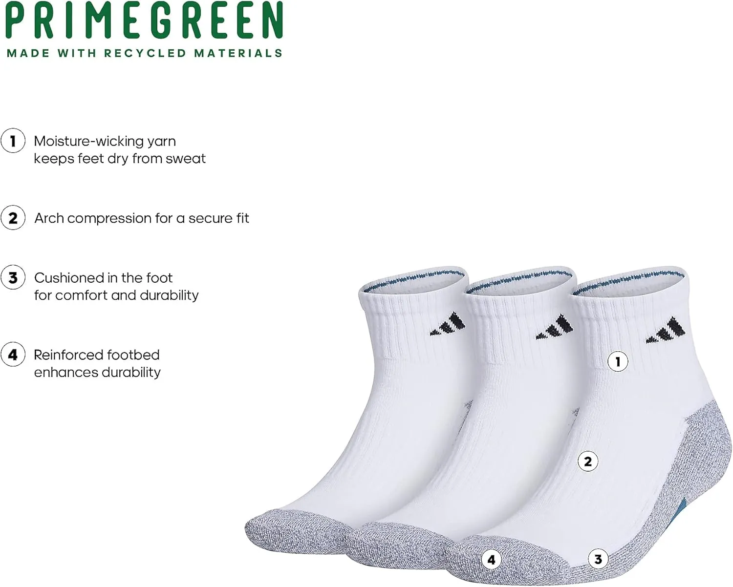 adidas Men's Cushioned Quarter Socks (3 Pairs)