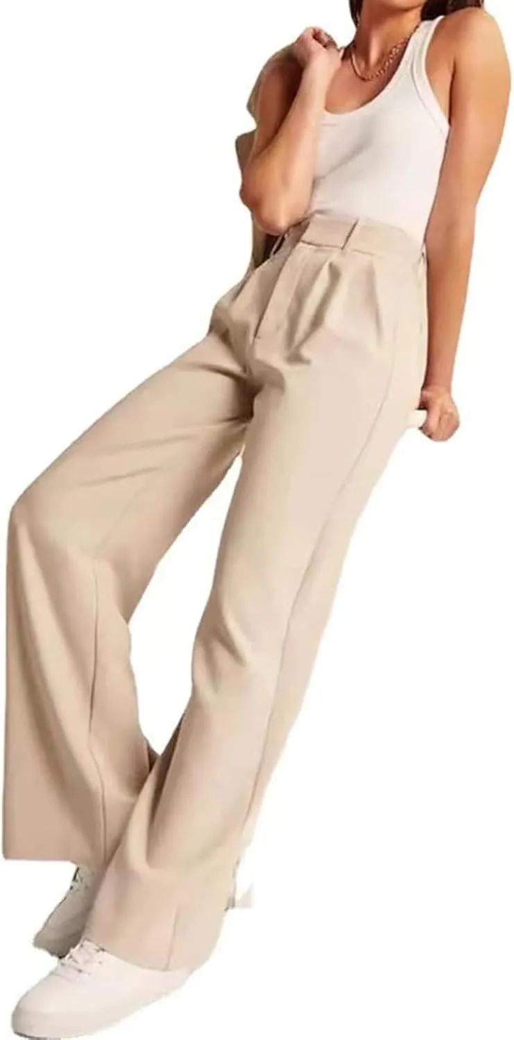 Alkyne Broadcast Wide Leg Pants, High Waist Tailored Wide Leg Pants, Womens Casual Suit Pants Wide Leg Trousers