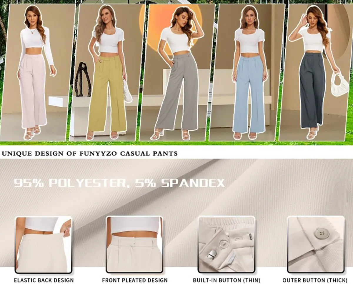 Alkyne Broadcast Wide Leg Pants, High Waist Tailored Wide Leg Pants, Womens Casual Suit Pants Wide Leg Trousers