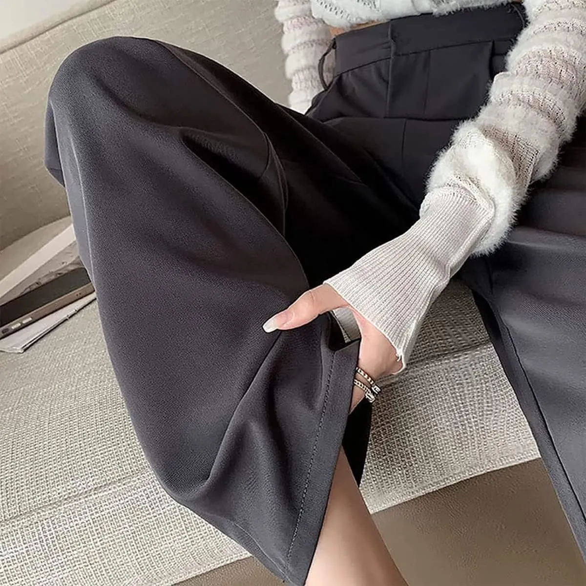 Alkyne Broadcast Wide Leg Pants, High Waist Tailored Wide Leg Pants, Womens Casual Suit Pants Wide Leg Trousers