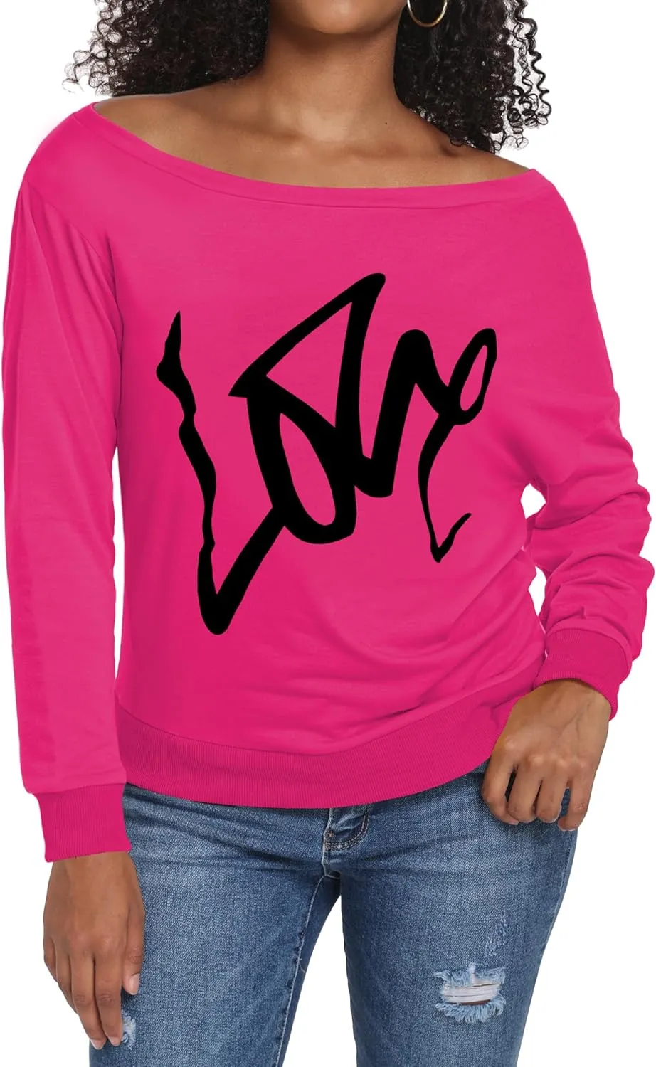 AM CLOTHES Sweatshirt for Women Off Shoulder Oversized Sweatshirts Long Sleeve Sweaters Shirts Tops