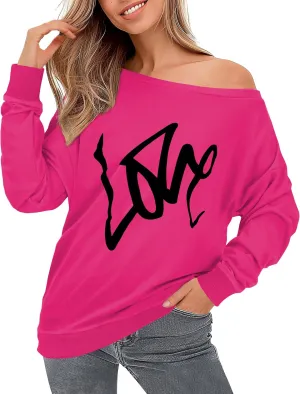AM CLOTHES Sweatshirt for Women Off Shoulder Oversized Sweatshirts Long Sleeve Sweaters Shirts Tops
