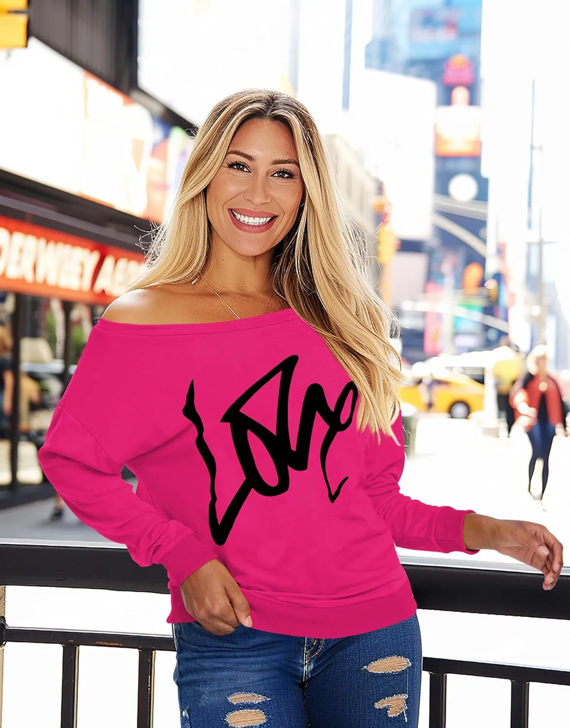 AM CLOTHES Sweatshirt for Women Off Shoulder Oversized Sweatshirts Long Sleeve Sweaters Shirts Tops