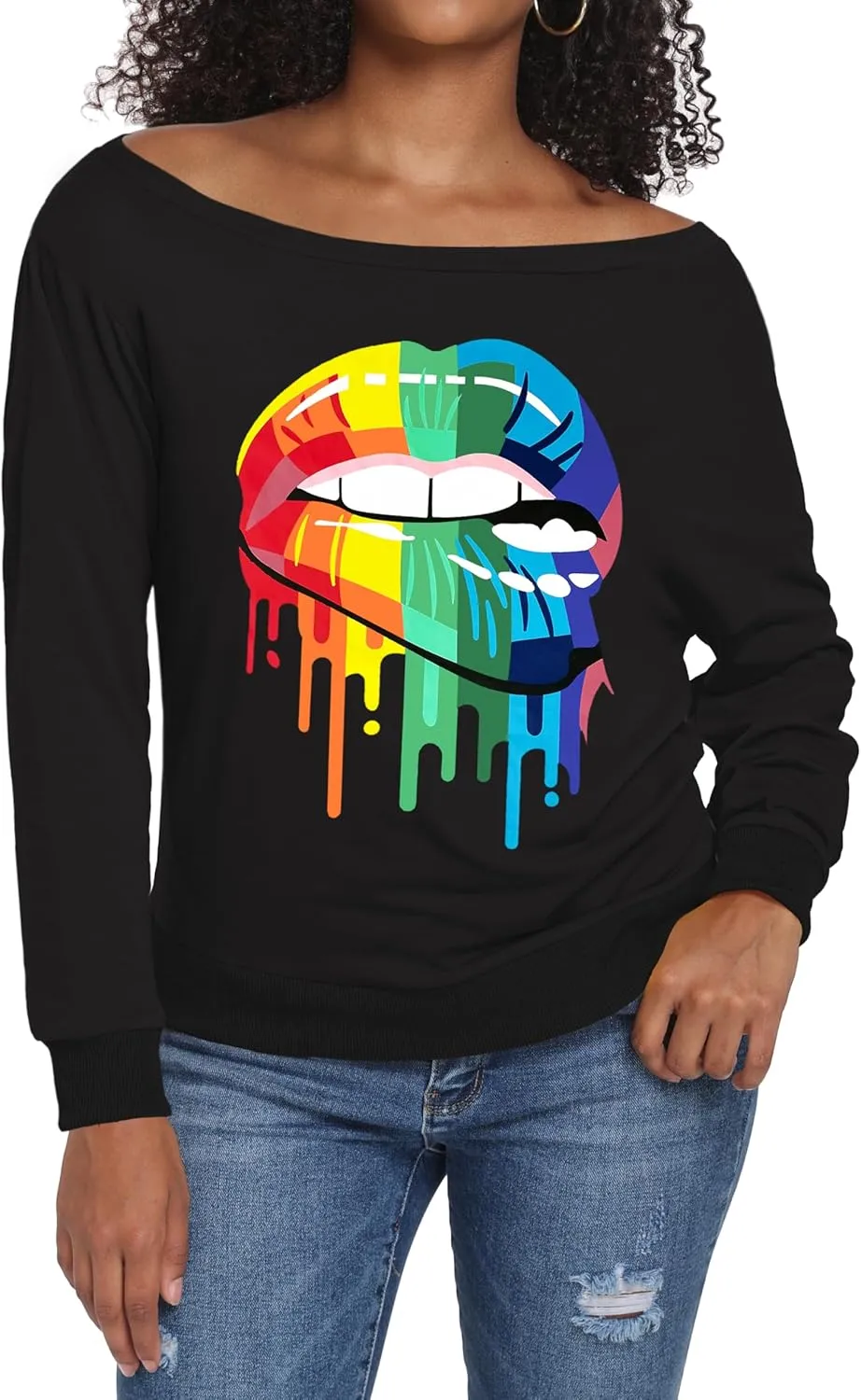 AM CLOTHES Sweatshirt for Women Off Shoulder Oversized Sweatshirts Long Sleeve Sweaters Shirts Tops
