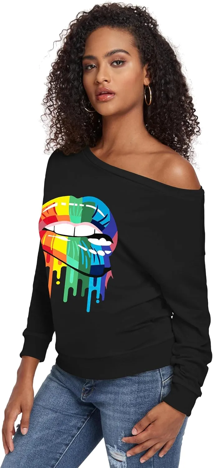 AM CLOTHES Sweatshirt for Women Off Shoulder Oversized Sweatshirts Long Sleeve Sweaters Shirts Tops
