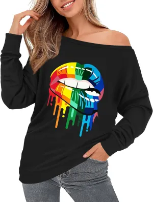 AM CLOTHES Sweatshirt for Women Off Shoulder Oversized Sweatshirts Long Sleeve Sweaters Shirts Tops