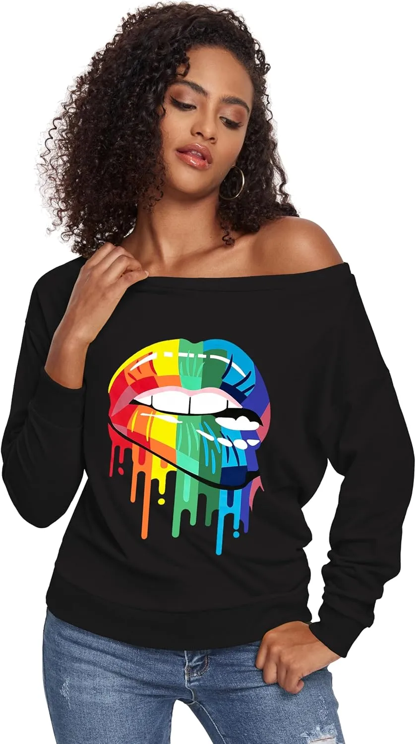 AM CLOTHES Sweatshirt for Women Off Shoulder Oversized Sweatshirts Long Sleeve Sweaters Shirts Tops