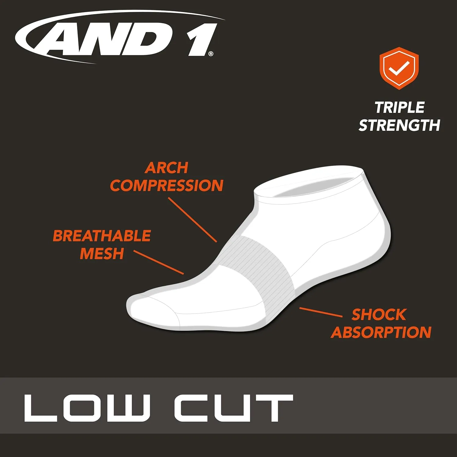 AND1 Men's Socks - Athletic Cushion Low Cut Socks (24 Pack)