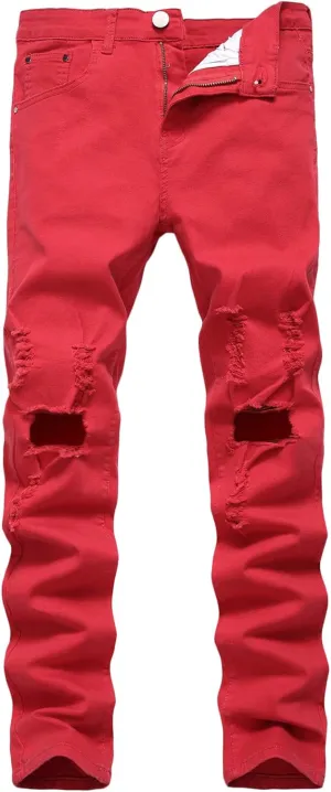 Andongnywell Men's Slim Fit Stretch Destroyed Skinny Zipper Denim Pencil Pants Causal Slim Fit Stretch Ripped Jeans