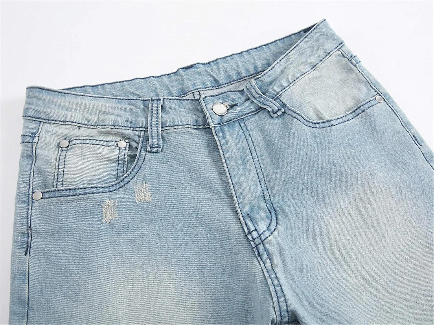 Andongnywell Men's Slim Fit Stretch Destroyed Skinny Zipper Denim Pencil Pants Causal Slim Fit Stretch Ripped Jeans
