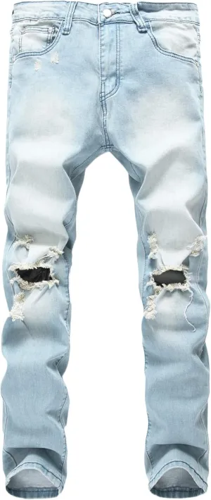 Andongnywell Men's Slim Fit Stretch Destroyed Skinny Zipper Denim Pencil Pants Causal Slim Fit Stretch Ripped Jeans