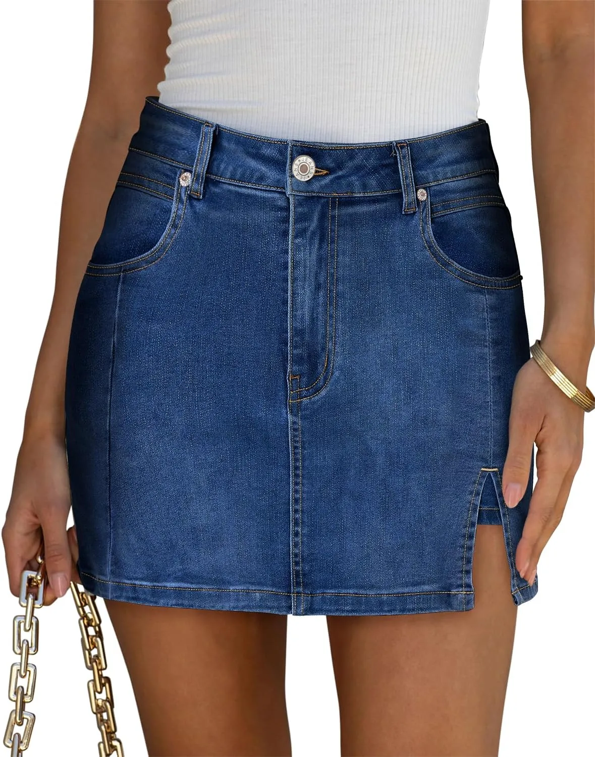 Angerella Skorts Skirts for Women Denim Mini Skirt High Waisted Jean Shorts Stretchy Denim Skirts