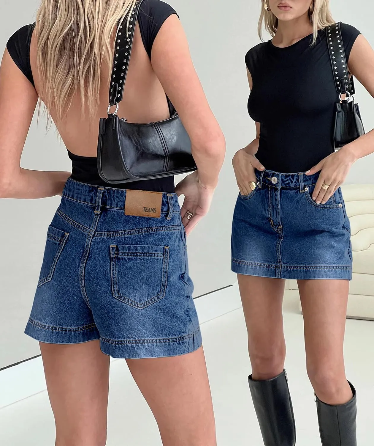 Angerella Skorts Skirts for Women Denim Mini Skirt High Waisted Jean Shorts Stretchy Denim Skirts