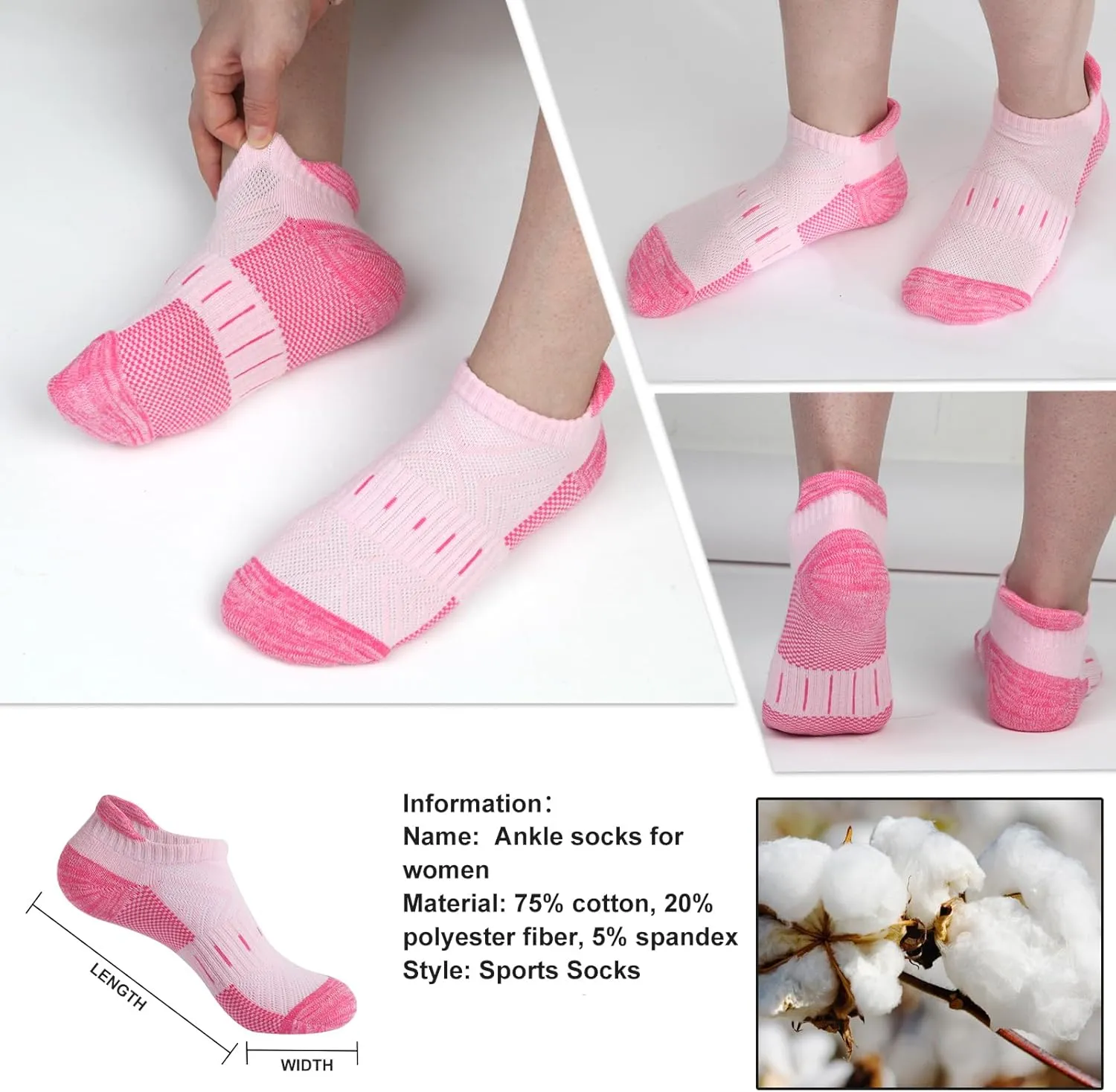 Ankle Socks for Women 6 Pairs Athletic Cushioned Running Low Cut Socks Womens
