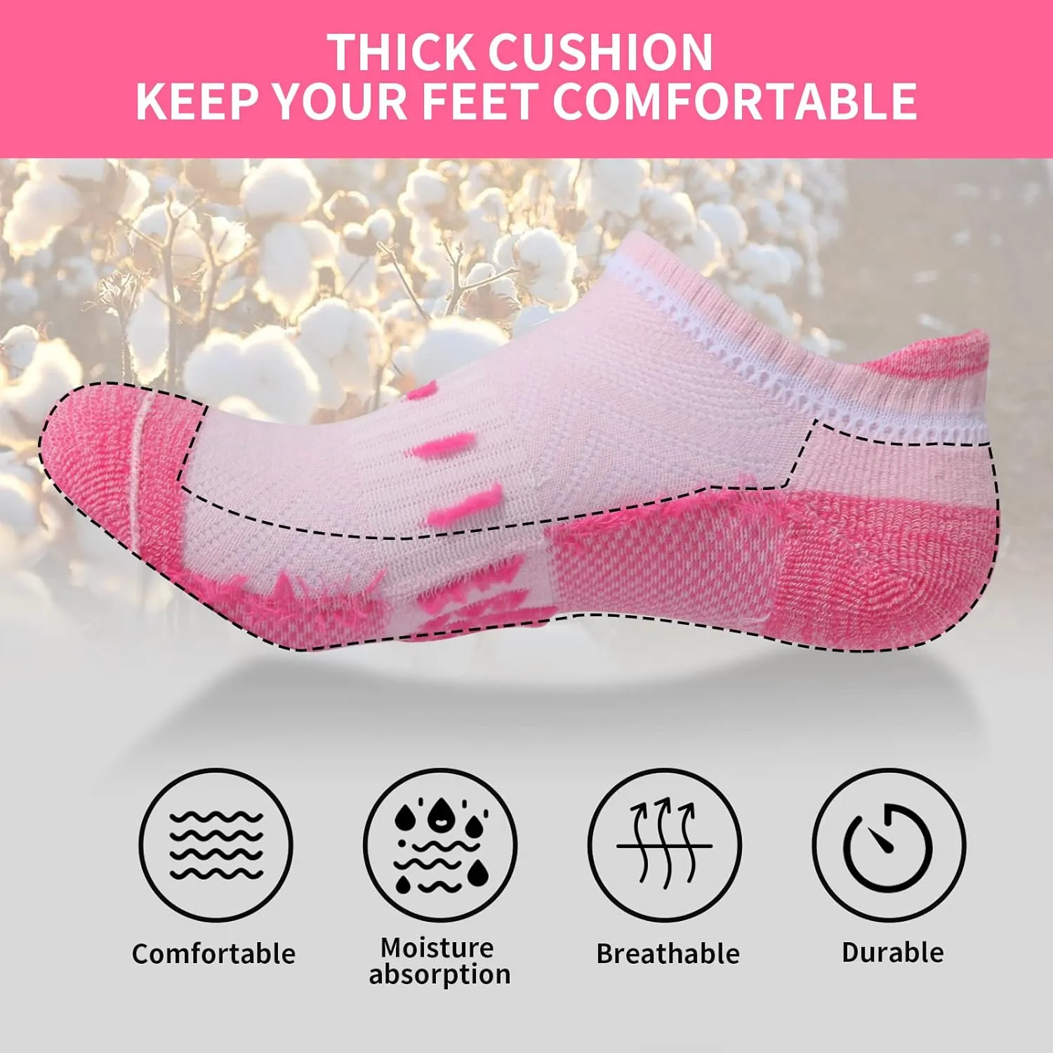Ankle Socks for Women 6 Pairs Athletic Cushioned Running Low Cut Socks Womens