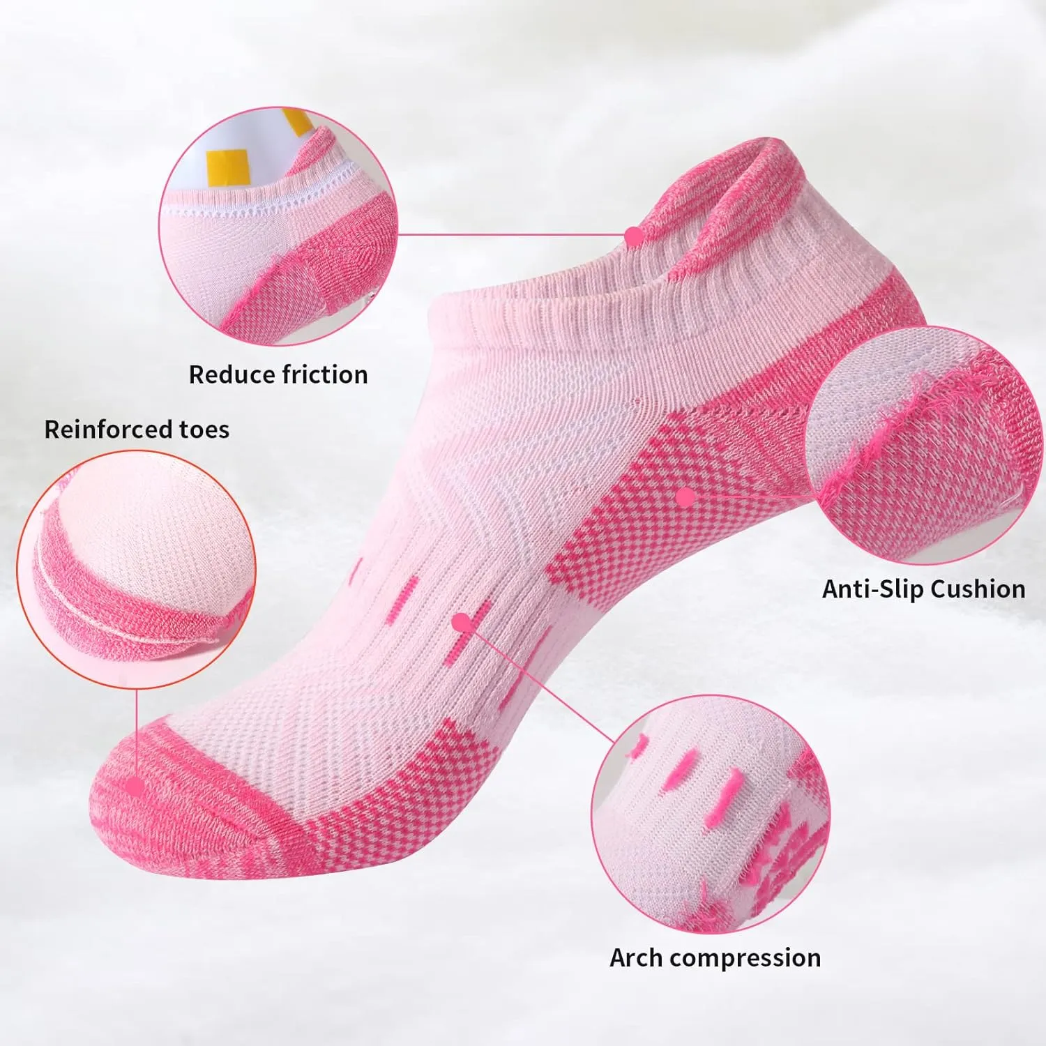 Ankle Socks for Women 6 Pairs Athletic Cushioned Running Low Cut Socks Womens