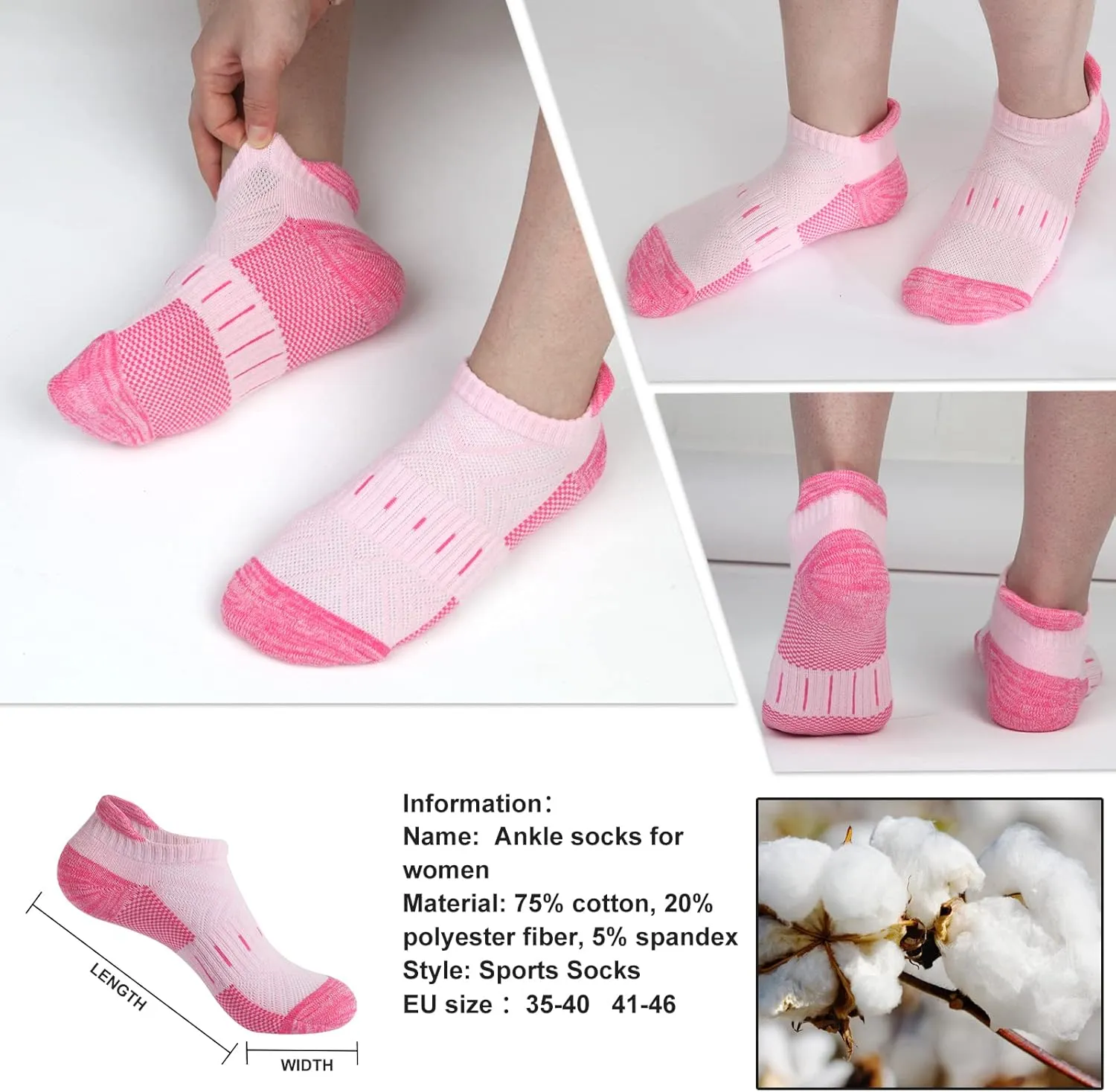 Ankle Socks for Women 6 Pairs Athletic Cushioned Running Low Cut Socks Womens