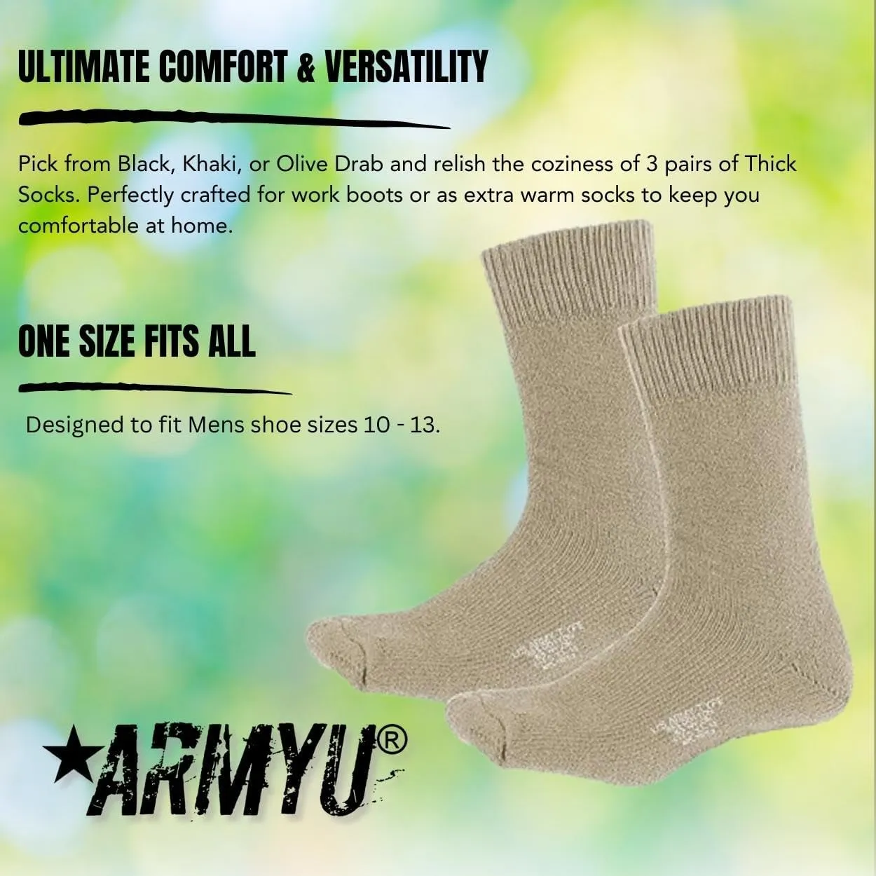 Army Universe Thermal Boot Socks Heavyweight Genuine GI NYCO Extreme Cold Weather Warm Thick Boot Socks USA Made 3-Pack