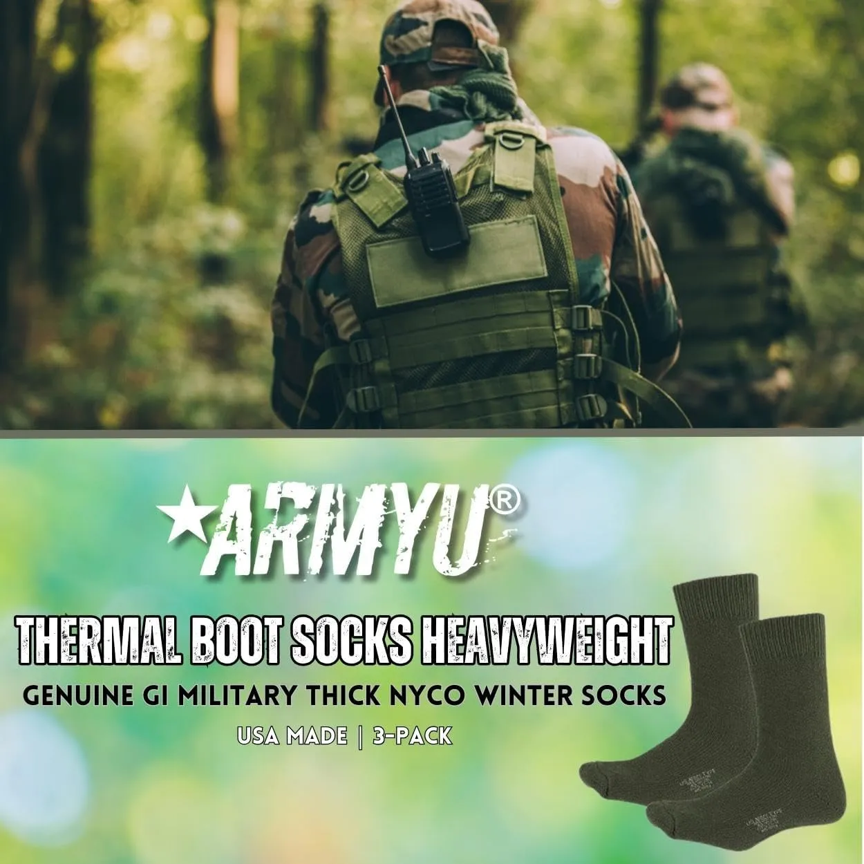 Army Universe Thermal Boot Socks Heavyweight Genuine GI NYCO Extreme Cold Weather Warm Thick Boot Socks USA Made 3-Pack