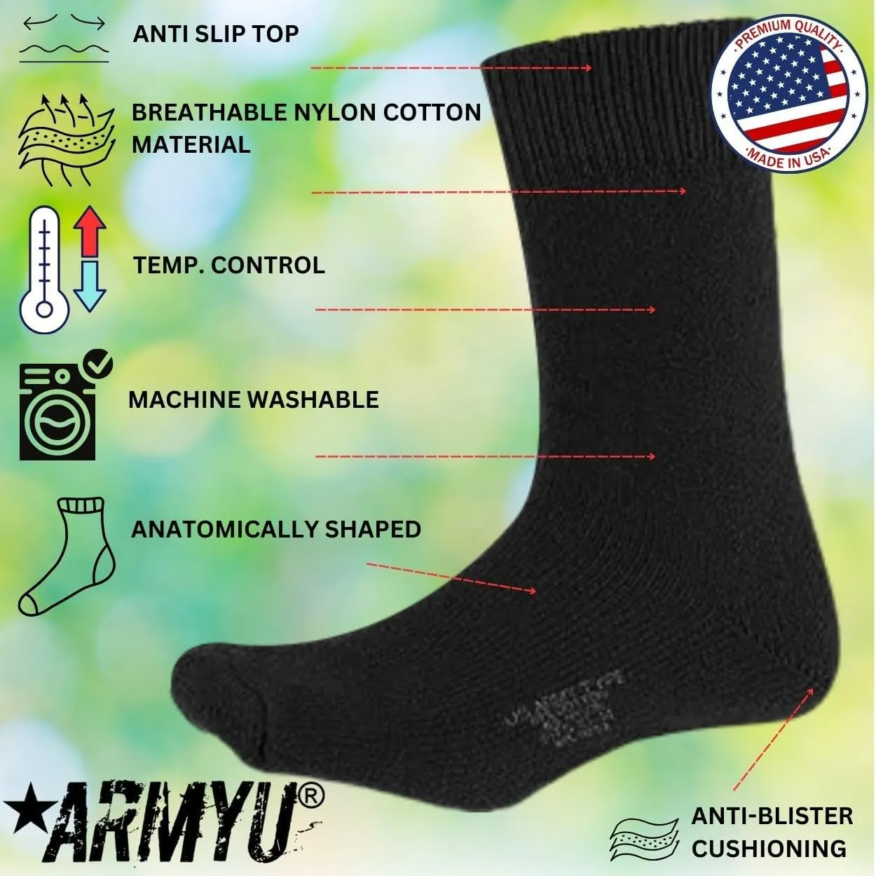 Army Universe Thermal Boot Socks Heavyweight Genuine GI NYCO Extreme Cold Weather Warm Thick Boot Socks USA Made 3-Pack